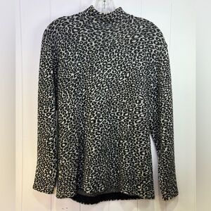 Vintage St John Sportswear Leopard Print Wool Mock Neck Sweater Size Medium